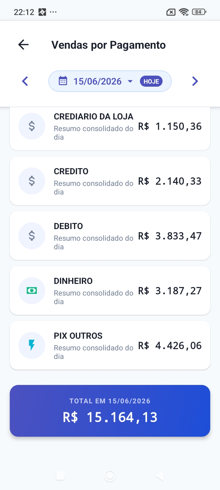 Tela do e-vendas: Formas de pagamento